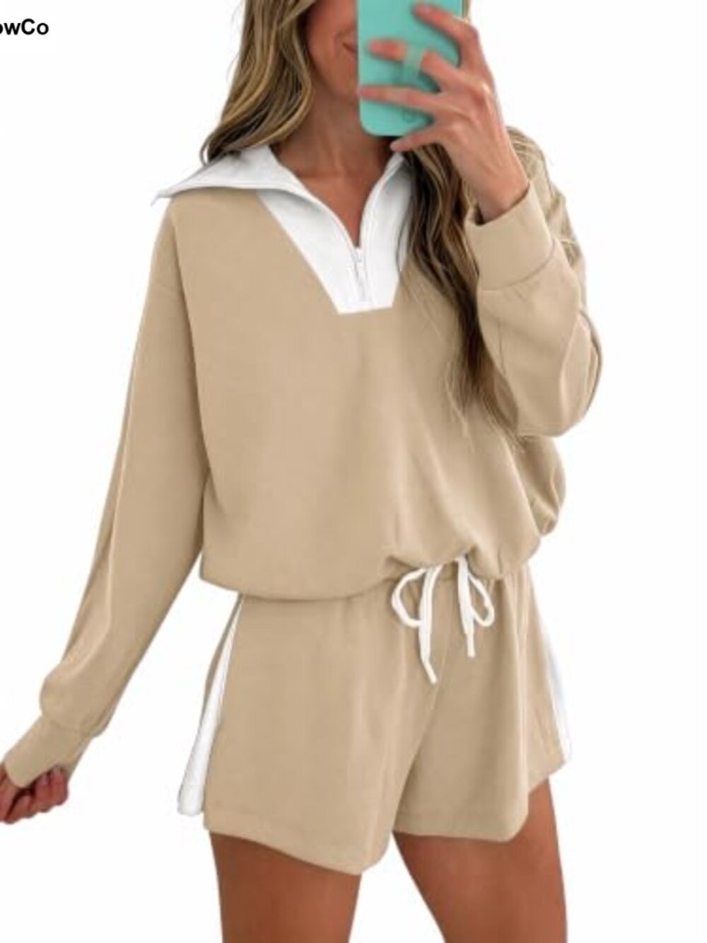 Womens 2 Piece Sweatsuit Set Half Zip Pullover & Shorts Workout Lounge